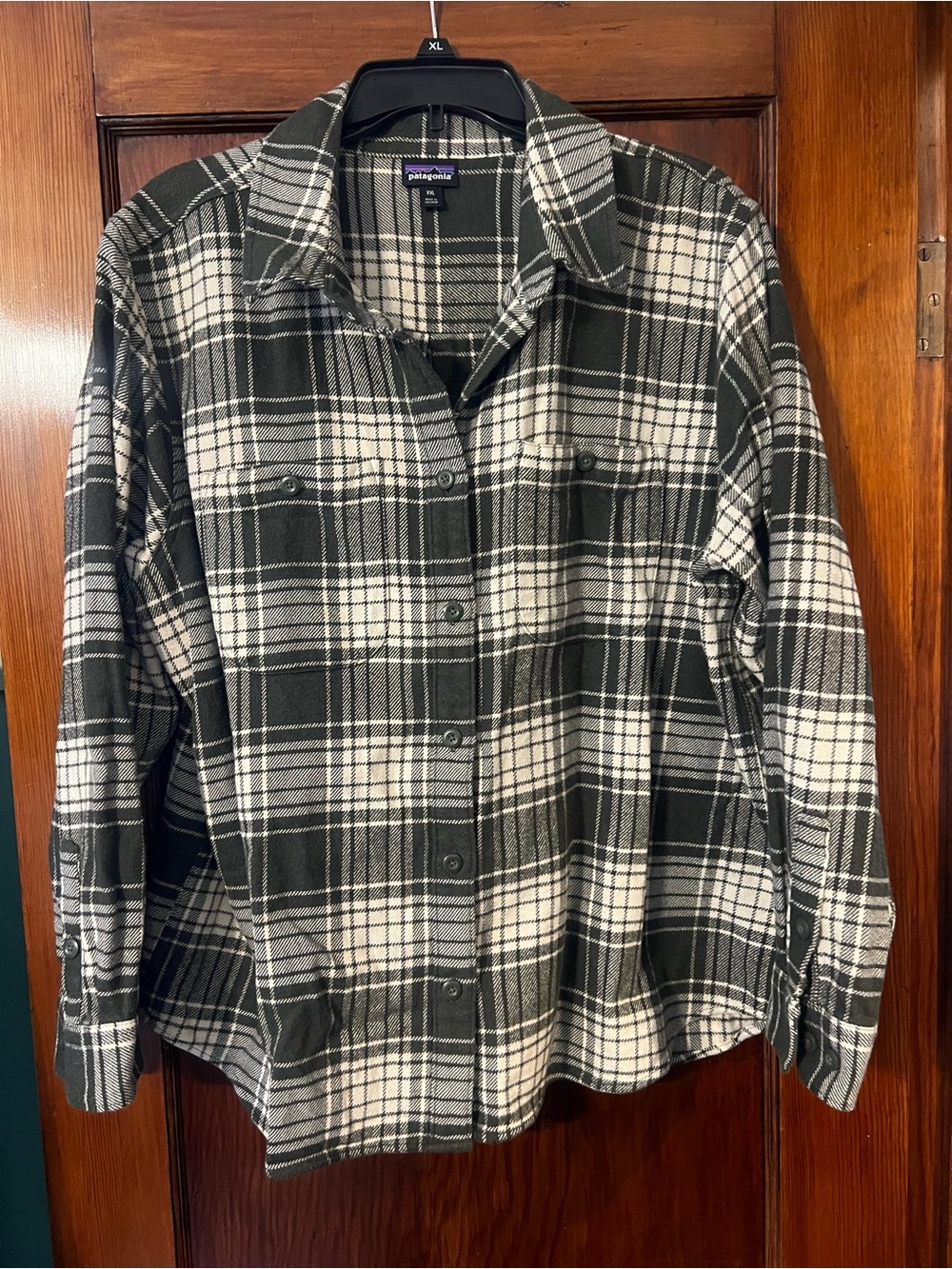 Patagonia Fjord Flannel Shirt Plaid Green & cream XXL